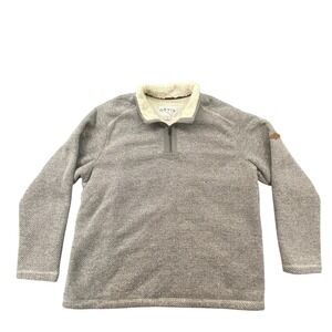 Orvis Mens XXL Quarter Zip Pullover Textured Knit Grey Faux Shearling Collar